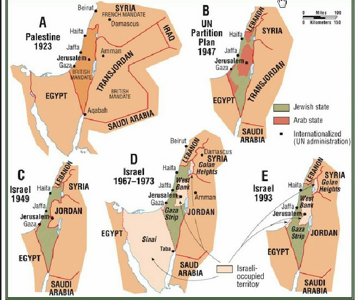 Palestine, Transjordan (Jordan), Israel Borders - 1923 - 1993